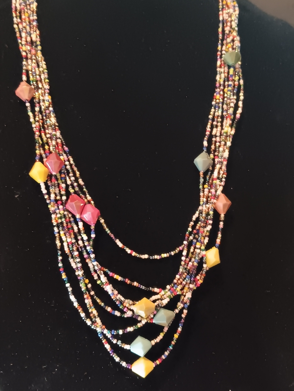 Multistrand Colorful Beaded Necklace with Mixed Gem Accents